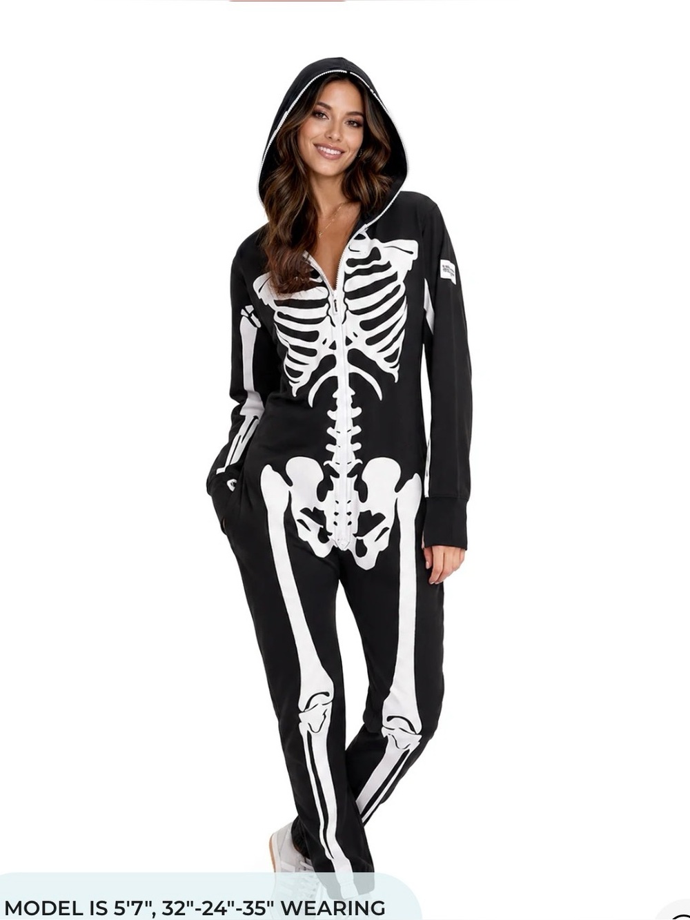 NWOT Tipsy Elves Black and White Skeleton Hooded One-Piece Bodysuit